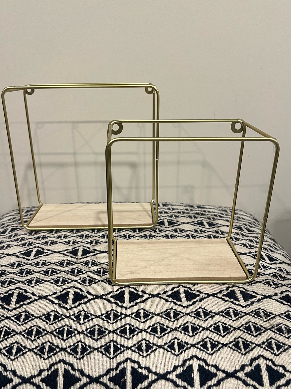 Gold Tone & Wood Floating Wall Shelves Set of 2 Modern MCM